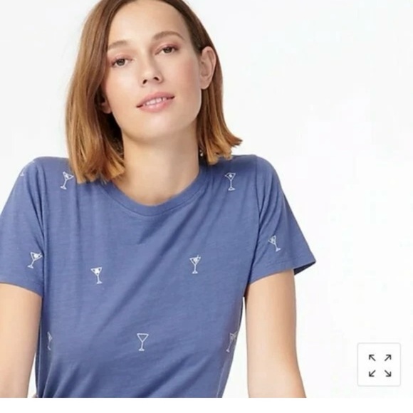 J. Crew Blue Tee with Cocktail Glass Print NWT martini glass cotton - Picture 3 of 6